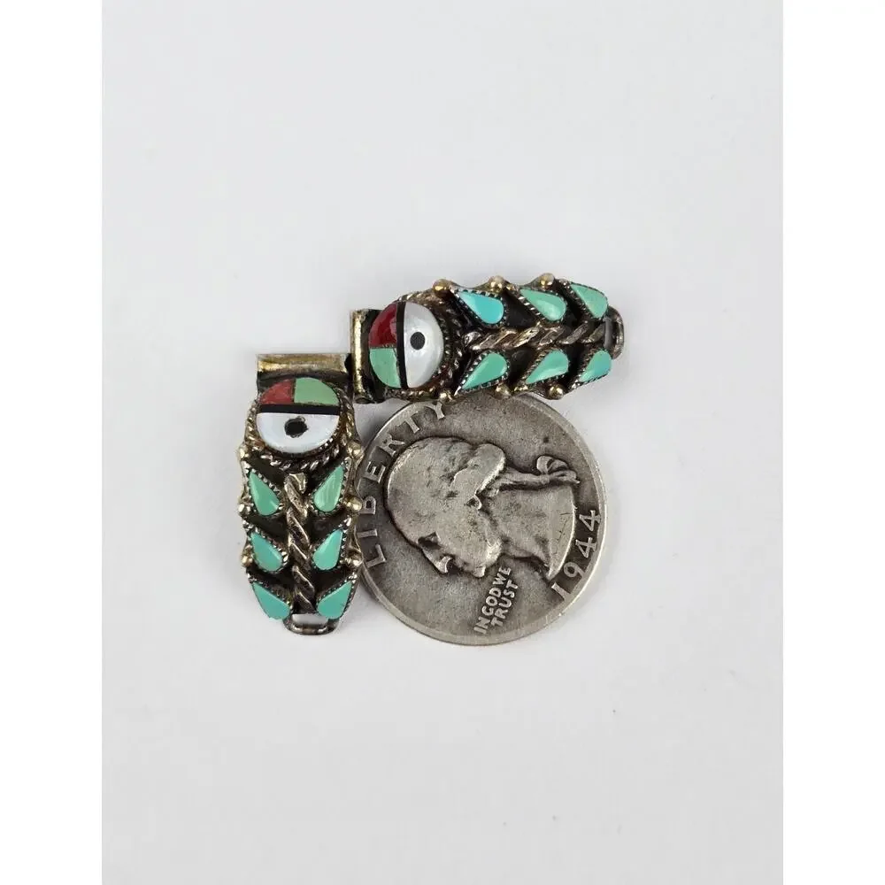 Native American Zuni JY Sterling silver Needlepoint Sun face watch Tips 9mm
